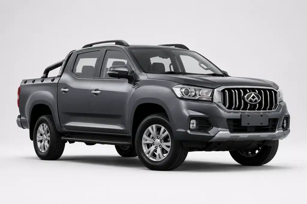 Grey LDV T60 dual cab ute shown from a front three-quarter angle in studio lighting.
